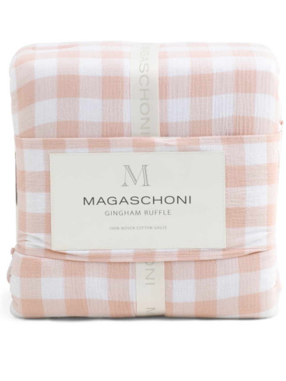 Magaschoni Gingham Ruffle Comforter Set in Dusty Pink and White
